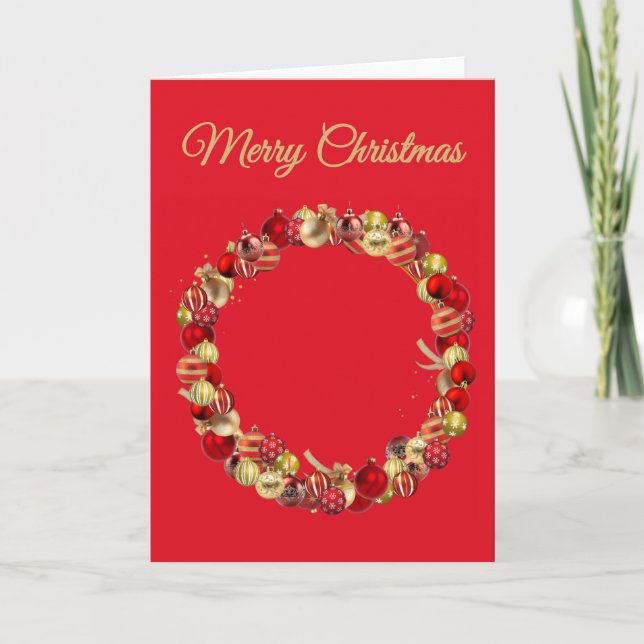 Christmas Bauble wreath with greeting red blank Kort (Framsida)