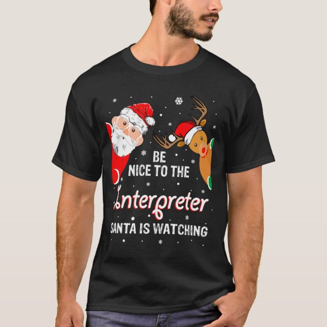 Christmas Be Nice To The Interpreter Santa Long Sl T Shirt (Framsida)