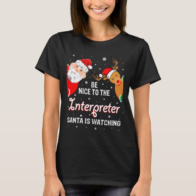 Christmas Be Nice To The Interpreter Santa Long Sl T Shirt (Framsida)