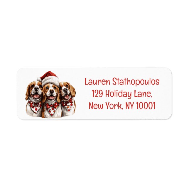 Christmas Beagle Dogs Returadress Etikett (Framsidan)