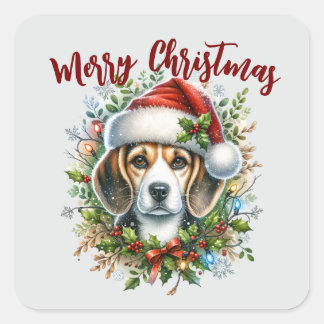 Christmas Beagle Rustic Christmas Farmhouse Style Fyrkantigt Klistermärke