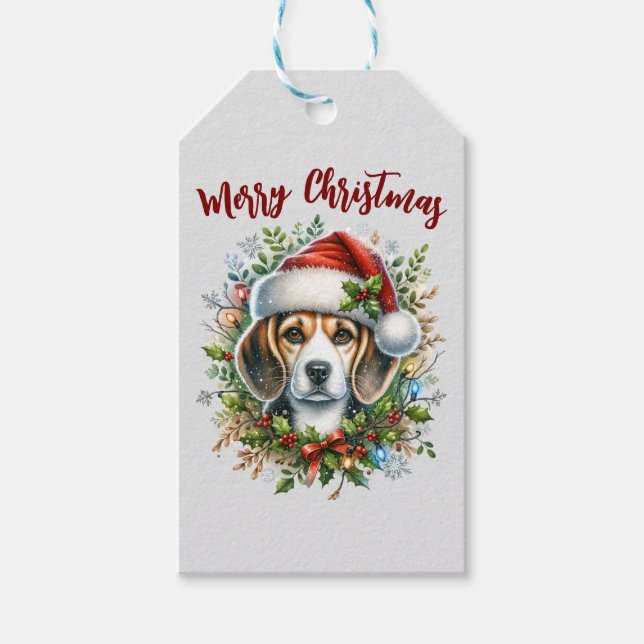 Christmas Beagle Rustic Christmas Farmhouse Style  Presentetikett (Framsidan)