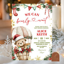 Christmas Bear Air Balloon Santa Boy Baby Shower Inbjudningar