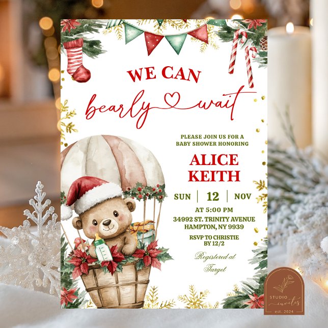 Christmas Bear Air Balloon Santa Boy Baby Shower Inbjudningar (Skapare uppladdad)