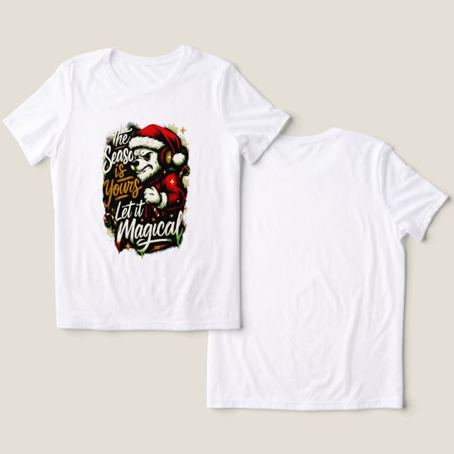 Christmas Bear DJ Women's Edgy Holiday Fashion T Shirt (Design fram och bak)