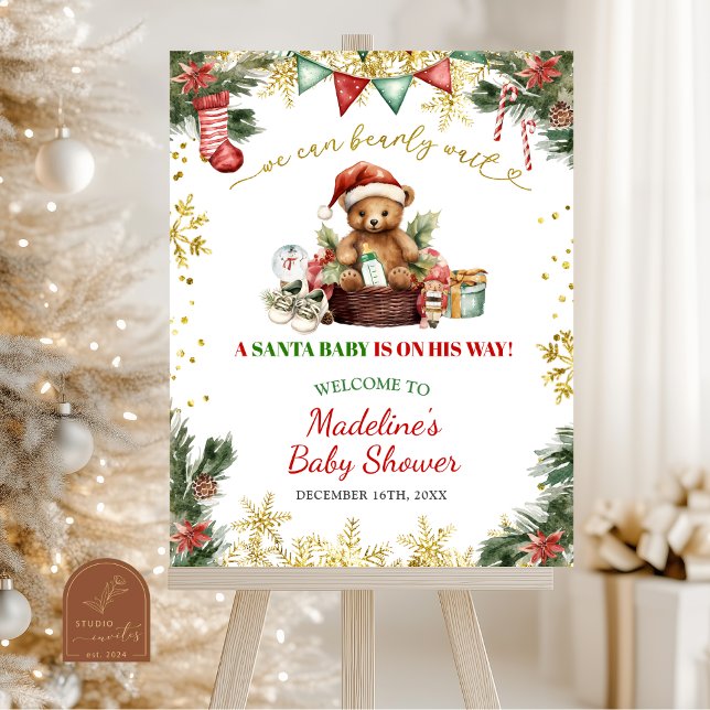 Christmas Bear Santa Boy Baby Shower Welcome Sign Poster (Skapare uppladdad)