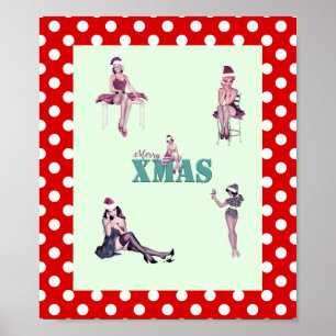 Christmas Beauties, Pin-up girls XMAS art print Poster