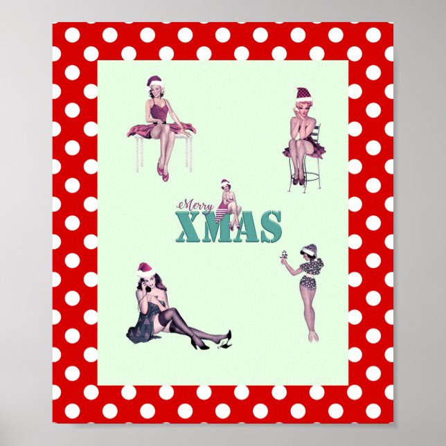 Christmas Beauties, Pin-up girls XMAS art print Poster (Framsidan)