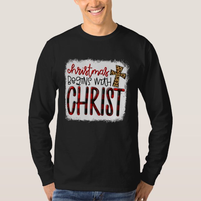 Christmas Begin With Christ Leopard Christian Cros T Shirt (Framsida)