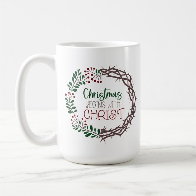 CHRISTMAS BEGINERAR MED CHRIST Scripture utandning Kaffemugg (Vänster)