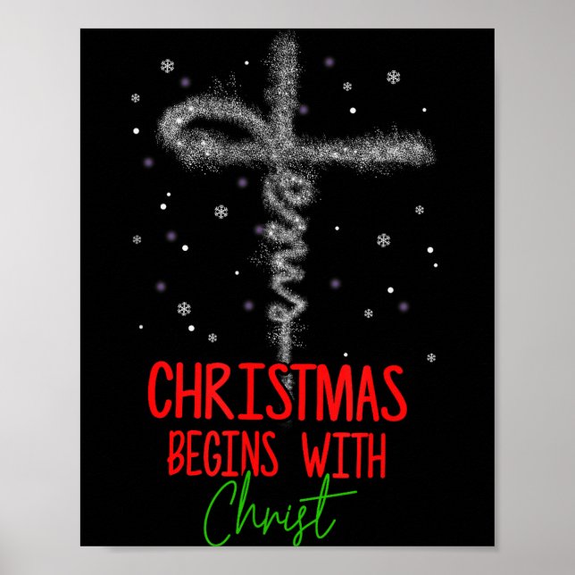 Christmas Begins With Christ Cross Christian Relig Poster (Framsidan)