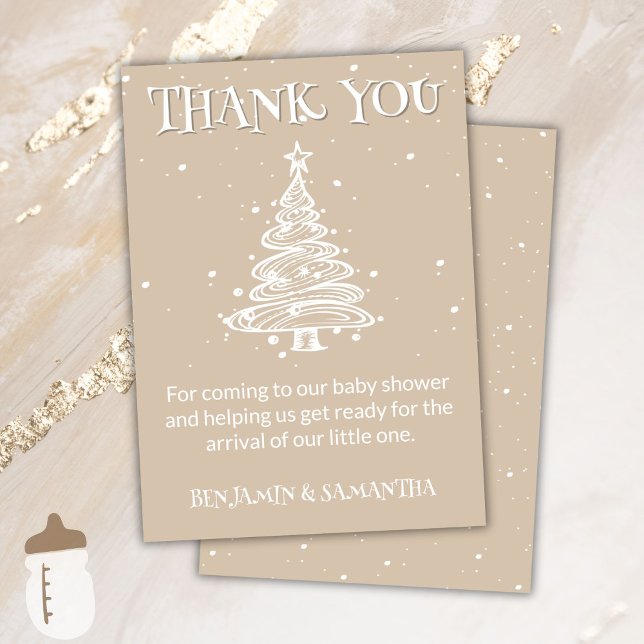 Christmas Beige Neutral Baby Shower Thank You Card Inbjudningar (Skapare uppladdad)