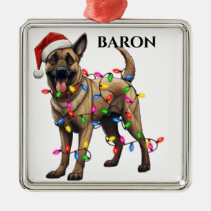 CHRISTMAS BELGIAN MALINOIS HUND LJUS JULGRANSPRYDNAD METALL