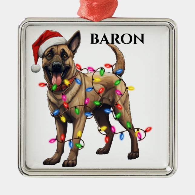 CHRISTMAS BELGIAN MALINOIS HUND LJUS JULGRANSPRYDNAD METALL (Framsidan)