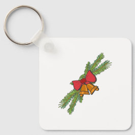 Christmas Bell Print with Pine & red bow wall art Nyckelring