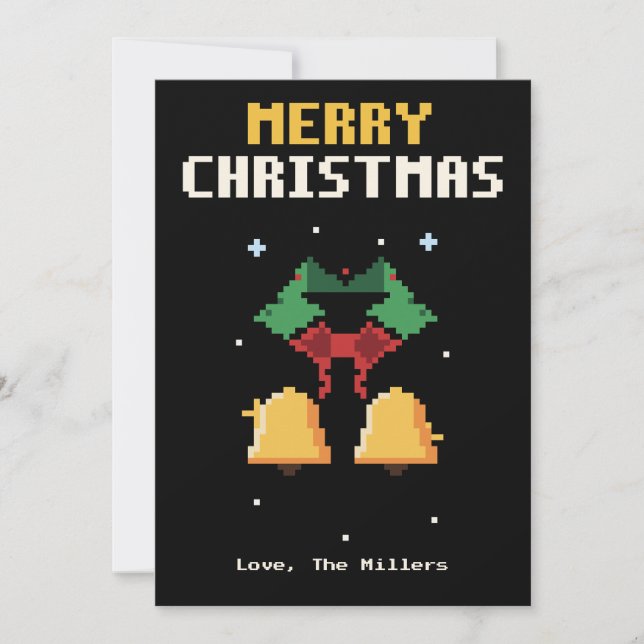 Christmas Bells Pixel Art Christmas Card Julkort (Framsida)