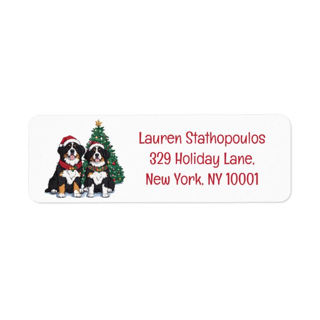 Christmas Bernese Mountain Dogs Returadress Etikett (Framsidan)