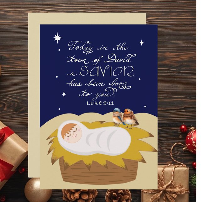 Christmas Bible Verse Luke Modern Personalized  Julkort (Bible Verse Luke Personalized Flat Christmas Card, perfect for Christian friends & loved ones.)