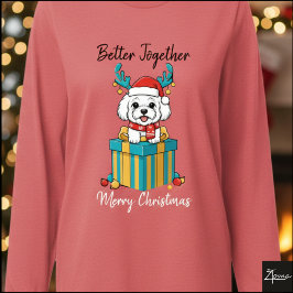 Christmas Bichon Reindeer Scarf Gift Graphic T Shirt