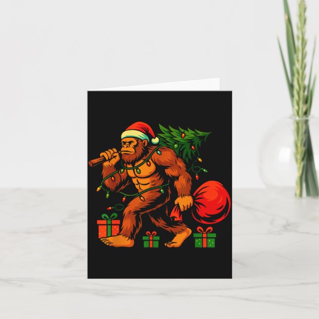 Christmas Bigfoot Costume Men Boy Sasquatch Xmas T Kort (Framsida)