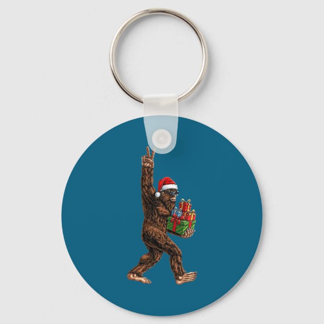 Christmas Bigfoot Santa Hat Funny Sasquatch Big Fo Nyckelring (Framsida)