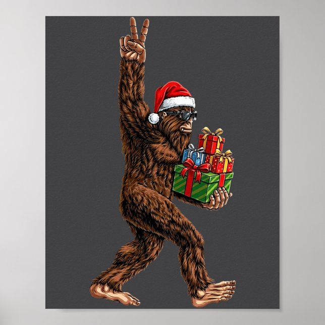 Christmas Bigfoot Santa Hat Funny Sasquatch Big Fo Poster (Framsidan)