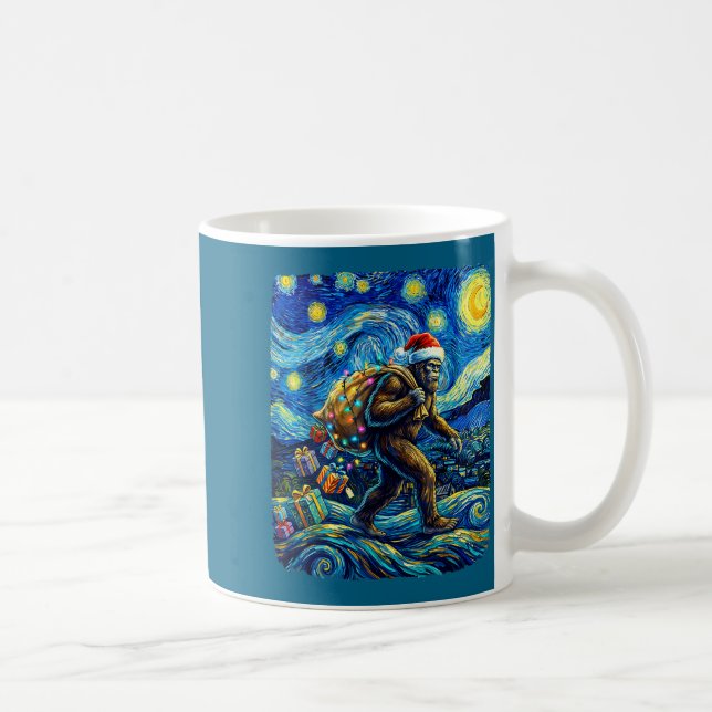 Christmas Bigfoot Santa Hat Van Gogh Starry Night  Kaffemugg (Höger)