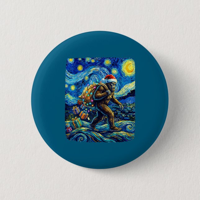 Christmas Bigfoot Santa Hat Van Gogh Starry Night  Knapp (Framsida)