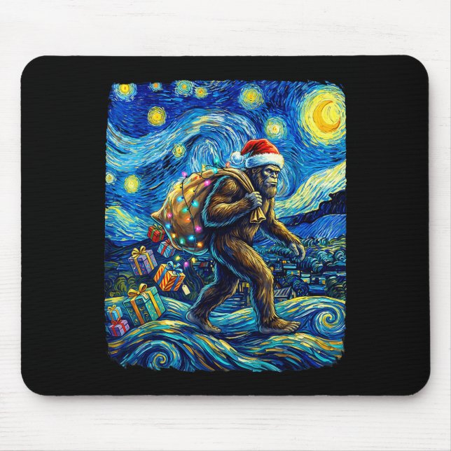 Christmas Bigfoot Santa Hat Van Gogh Starry Night  Musmatta (Framsidan)