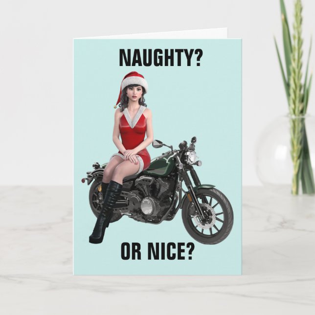 CHRISTMAS BIKER MOTORCYCLE GIRL GREETDS CARDS KORT (Framsida)