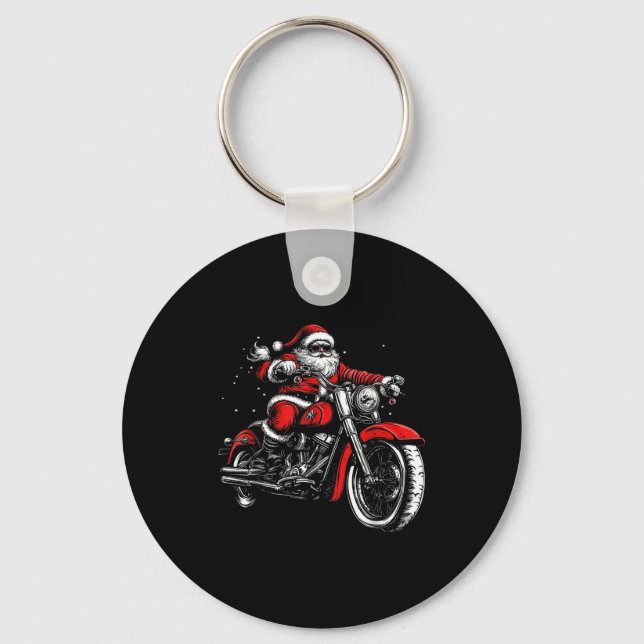 Christmas Biker Santa Claus Funny Motorcycle Motor Nyckelring (Framsida)