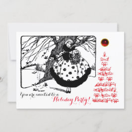 CHRISTMAS BIRDS TRÄD OCH DAM Black White Red Inbjudningar