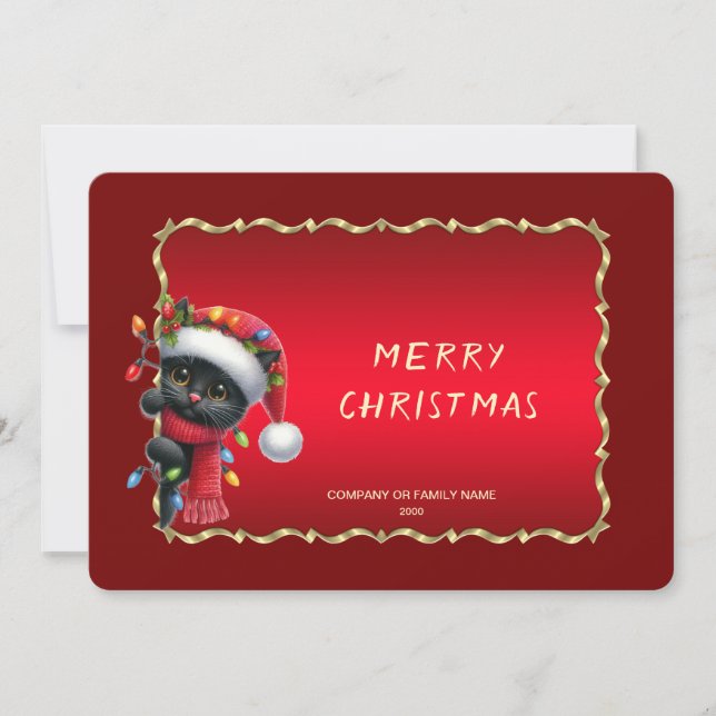 Christmas Black Cat Holiday Card Julkort (Framsida)