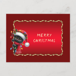 Christmas Black Cat Holiday Vykort