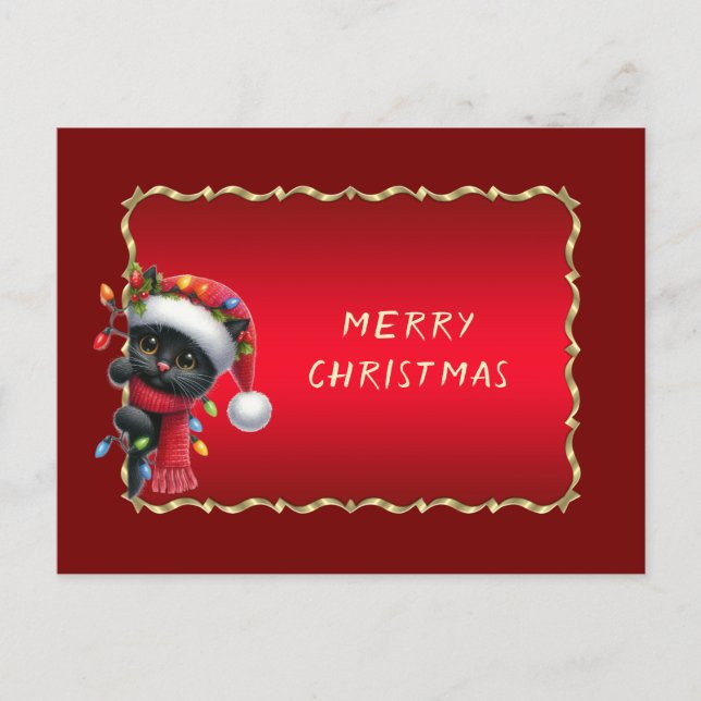 Christmas Black Cat Holiday Vykort (Framsida)