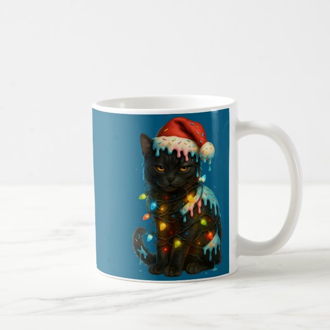 Christmas Black Cat Ice Cream Drip Santa Hat Cute  Kaffemugg (Höger)