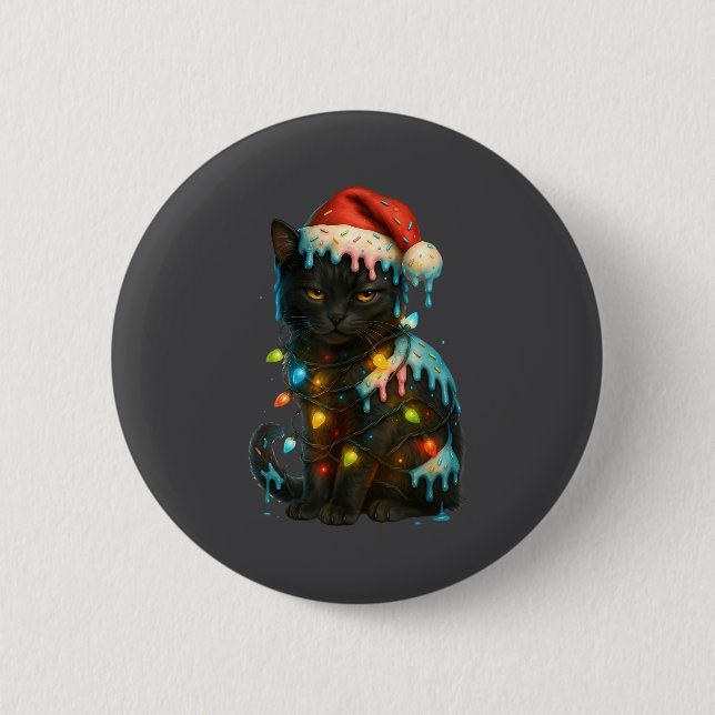 Christmas Black Cat Ice Cream Drip Santa Hat Cute  Knapp (Framsida)