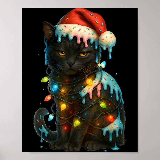 Christmas Black Cat Ice Cream Drip Santa Hat Cute  Poster (Framsidan)
