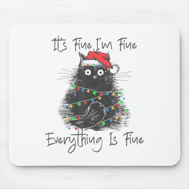 Christmas Black Cat It's Fine I'm Fine Everything  Musmatta (Framsidan)