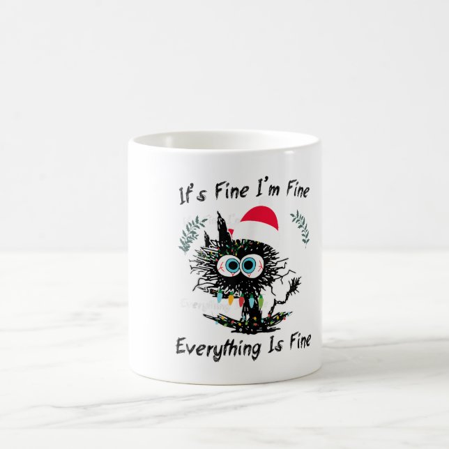 Christmas Black Cat Panic Humor It’s Fine Everythi Kaffemugg (Center)