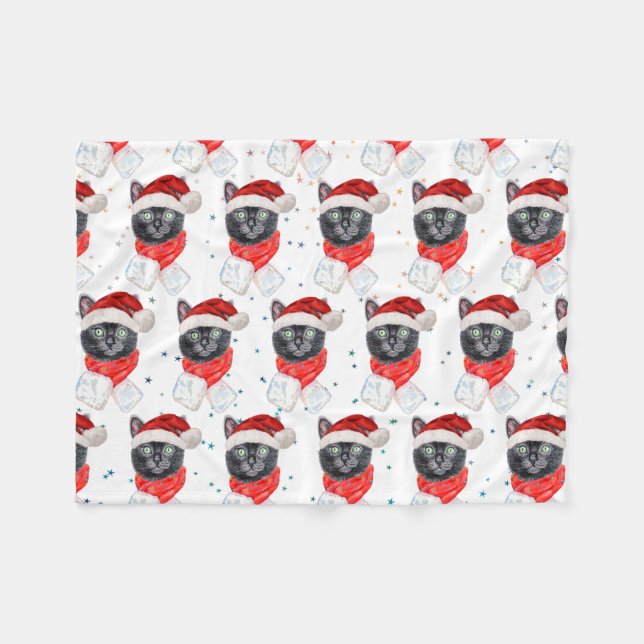 Christmas Black Cat with Red Scarf Fleecefilt (Framsidan (Horisontell))
