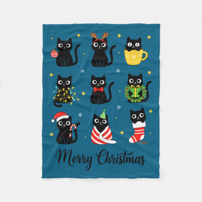Christmas Black Cats Merry Christmas Cute Holiday  Fleecefilt (Framsidan)
