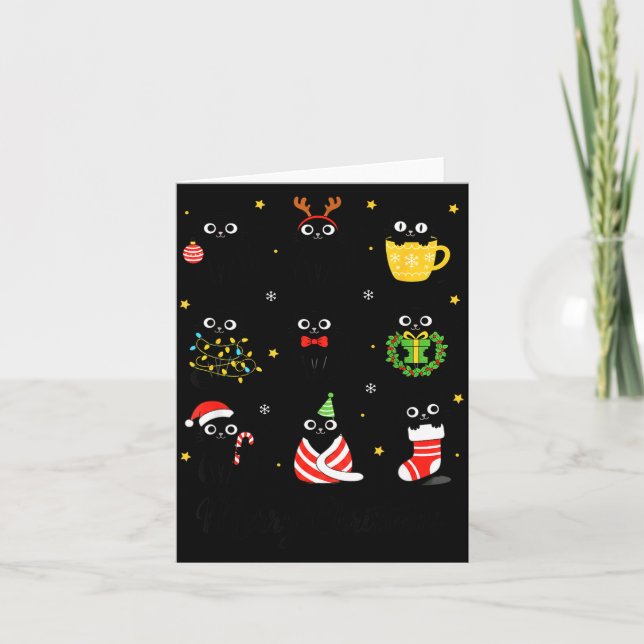 Christmas Black Cats Merry Christmas Cute Holiday  Kort (Framsida)
