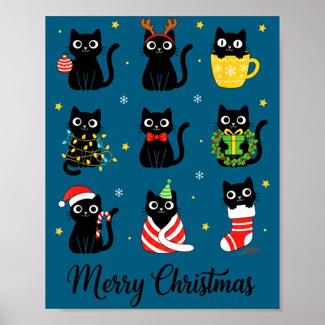 Christmas Black Cats Merry Christmas Cute Holiday  Poster (Framsidan)