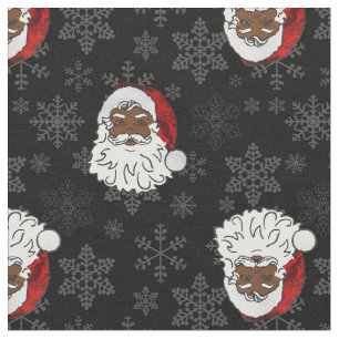 christmas Black jultomten snöflingor Tyg
