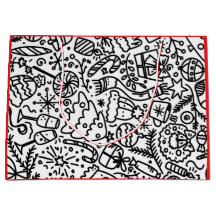 CHRISTMAS BLACK OCH WHITE DOODLE MÖNSTER GIFT BAG