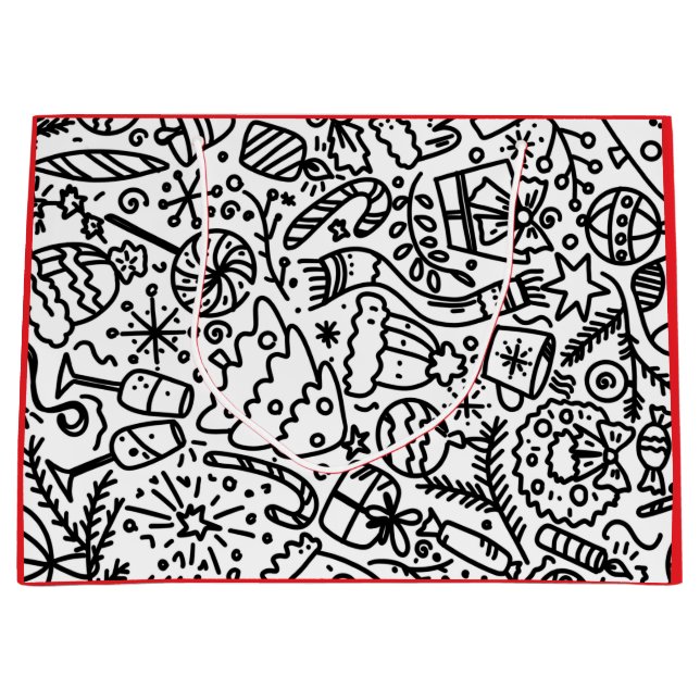 CHRISTMAS BLACK OCH WHITE DOODLE MÖNSTER GIFT BAG (Framsidan)
