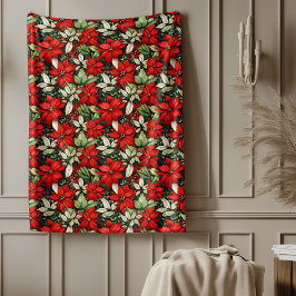 Christmas Blanket Red Poinsettia Festive Accent Fleecefilt