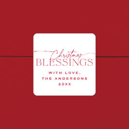 Christmas Blessings Elegant Holiday Gift Tag Favor Fyrkantigt Klistermärke
