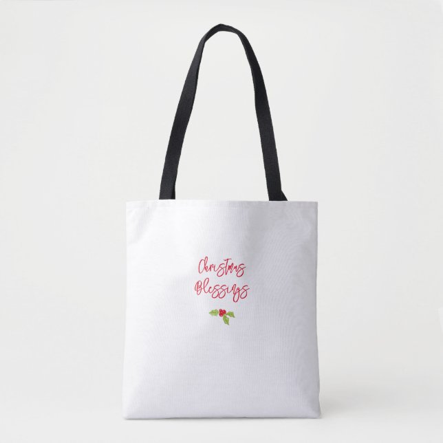Christmas Blessings Holly Festive Holiday Faith Tygkasse (Framsida)